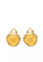 Chanel 二手香奈兒雙C標誌鍍金圓形夾式耳環