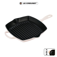 【Le Creuset】琺瑯鑄鐵鍋典藏單耳單柄方鐵烤盤26cm(貝殼粉)