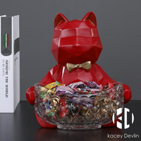 收納盒 招財貓動物創意桌面擺件客廳家居飾品糖果鑰匙收納盒