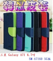 【韓風雙色】三星 Galaxy A71 6.7吋 SM-A7160 5G版 翻頁式側掀 插卡皮套 保護套
