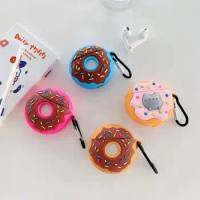 Bluetooth Earphone Case for Airpods Cute Cover for Airpods 2 Silicone Protective Accessories Keychain Stereoscopic Cat Donut