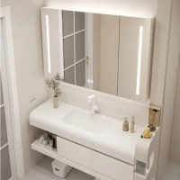 Whole Washbin Rubber Wood Paint-Resistant Bathroom Cabinet Smart Mirror Smart Mirror Cabinet