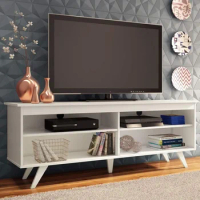 TV Stand with 4 Shelves and Cable Management, for TVs up to 65 Inches, Wood, 23'' H x 15'' D x 59'' L – White