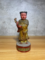早期老木雕像，麻姑獻壽，開臉端莊秀氣，香火臉，臉是浮漆現象，