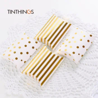 20PCS Candy Box Gift Packaging Bag Cookie Chocolate Kraft Paper Wedding Gift Box Party Favors Ins Fashion Pillow Box Golden