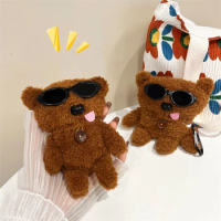 Plush Cartoon Glasses Bear Case for AirPods Pro2 Airpod Pro 1 2 3 Bluetooth Earbuds Charging Box Protective Earphone Case Cover