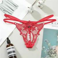 WANITA CELANA DALAM TRANSPARAN LACE BORDIR CD MUTIARA G STRING C2271 FREE ONGKIR AMAN Merah All Size