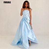 Fivsole Sky Blue Evening Dresses Vestidos De Fiesta Strapless Pleat Satin Arabic Dubai Formal Gowns Long Mermaid Evening Gowns