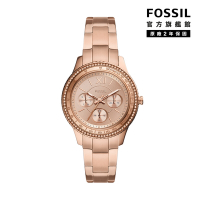 FOSSIL Stella Sport 多功能環鑽玫瑰金面女錶 玫瑰金色不鏽鋼鍊帶 37MM ES5106