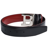 BALLY B BUCKLE 經典高質感亮面牛皮革雙面用皮帶(亮黑/亮紅/110CM)