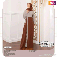 Nibras Gamis Wanita Sarimbit Creative Brandy Brown Bahan Youryou Mix Carina Saku Sis Lengan Manset K