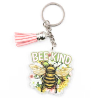 ZSHKH1324 Bee Coin Holder Keychain Stainless Steel with UV Printed Plastic Unique Bee Design Keychain