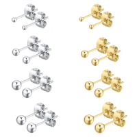 6 Pair Tiny Women Girls 14K Gold Plated Round Ball Stud Earrings Surgical Stainless Steel Earrings Set 2-6MM
