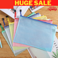 READY STOCK A4 Mesh Zipper File Bag Waterproof Transparent Portable Bag Document File fail beg penyi