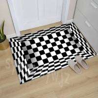 3D Vortex Illusion Square Rug Outdoor Mat Black and White Checkerboard Trap Floor Mat Decoration Indoor Rug Bathroom Mat