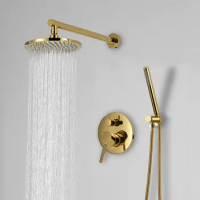 Gold Solid Brass Bathroom Shower Set 8-16 inch Shower Head Faucet Wall Mounted Shower Arm Mixer Water Set