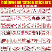 30 Halloween Tattoo Stickers Funny Party Horror Bloody Scar Tattoo Simulation Wound Blood Scratch Decals