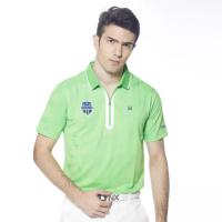 【Lynx Golf】男款合身版Lynx字樣精美緹花拉鍊款短袖POLO衫/高爾夫球衫(綠色)