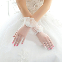 新娘手套 結婚新款婚紗春夏甜美新娘手套婚禮短款白色蕾絲結婚花朵手套 全館免運