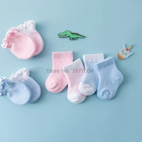 DHL 200set 4Pairs/set Newborn Baby Breathable Elastic Socks + Anti-scratch Gloves