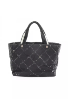 Chanel Pre-Loved Chanel old travel line Handbag tote bag nylon canvas black white silver hardware