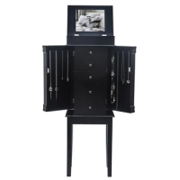 Standing Jewelry Armoire with Mirror, 5 Drawers &amp; 8 Necklace Hooks, Jewelry Cabinet Chest with Top Storage Organizer