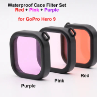 Red + Pink + Purple Waterproof Case Color Filter Professional Lens Color Filter Set for GoPro HERO 9