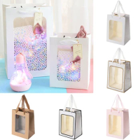 5/10Pcs Wholesale Gift Distributions Paper Bags Gift Box with Window Gifts Packing Kraft Bags Wedding Baby Shower Party Supplies
