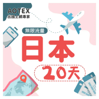 【AOTEX】20天日本上網卡高速4G網速無限流量(手機SIM卡網路卡預付卡吃到飽不降速)