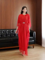 C2W Clothtowear Dress Pesta Tile Wanita All Size Polos Women's Clothes 730 Red