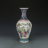 清康熙瓷器五彩人物紋橄欖瓶 古董古玩收藏品真品景德鎮仿古花瓶
