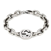 GUCCI 古馳 Interlocking G 銀手鍊 寬版 古巴鍊 925純銀