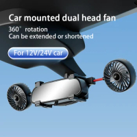 12V24V Car Mounted Dual Head Fan Car Rearview Mirror Fan Car Electric Fan Interior Fan Vehicle Fan Clip Fan For Sedan SUV Truck
