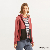 Hang Ten-女裝-恆溫多功能-防風防輕潑水可拆帽貼合軟殼刷毛撞色外套-淺紫紅