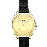 COACH C LOGO立體浮雕橡膠錶帶女士腕錶(黑色)