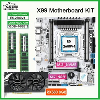 X99 motherboard combo LGA 2011-3 kit xeon E5 2680 V4 cpu 32GB(2*16G) 2133MHz ddr4 ram and rx 580 8gb GPU USB 3.0 assembly Set