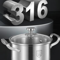 316 Stainless Steel Soup Pot Household Induction Cooker Soup Porridge Pot Milk Bottle Sterilizer Gas Stove Binaural Pot