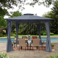 10x10 Ft Outdoor Patio Garden Gazebo Tent, Outdoor Shading, Gazebo Canopy With Curtains,Gray.