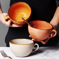 創意浮微波爐陶瓷早餐碗帶把家用沙拉麥片泡面碗學生燕麥打飯碗