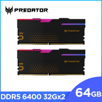 Acer Predator Hermes RGB DDR5-6400 64GB(32G*2)(CL32) 超頻桌上型記憶體(黑色)