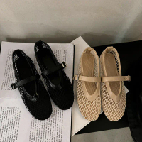 Flat Hollow Summer New Sandals for Women Fishnet Shoes Mesh Shoes Single Shoes Ballet Shoes for Wome