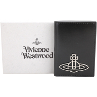 Vivienne Westwood 星球標誌滑面牛皮對折直式卡片夾/證件夾(黑色)
