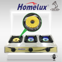 Homelux Triple Gas Stove 3 Burner Cooker HTS-3060 Stainless Steel SIRIM Tornado Burner Dapur Masak G