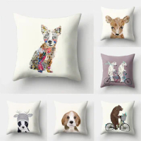 45x45cm Cute Animal Pillowcase Dog Deer Bear Cushion Cover Living Room Sofa Office Seat Car Home Decoration