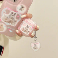 Korea Cute Kawaii Pink Cat Dog Case For AirPods Pro Air Pods 1 2 Wavy Earphone Protective Case with Heart Keychain For AirPod 3