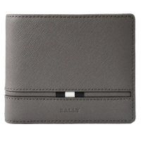 【BALLY】簡約紅白紅條紋防刮牛皮信用卡透明夾零錢短夾(灰)