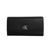 【Calvin Klein】CK LOGO荔枝紋磁扣掀蓋長夾皮夾(經典黑)