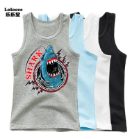 Kids Animal Sea Shark Sleeveless T-shirt 2023 Summer Children Tank Tops Baby Kids Cool Tees 3-14 Years Old