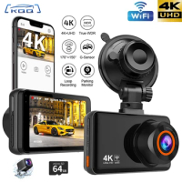 KQQ 4K WiFi Dash Cam for Cars Front and Rear Dual Lens Auto Dashcam Time-lapse Video Built-in Wifi Support 24H Parking Monitor