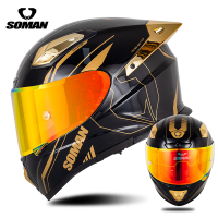 SOMAN หมวกกันน็อคสำหรับผู้ชาย หมวกกันน็อคแข่งมอเตอร์ไซค์ กระจกไฟเบอร์ สองชั้น 3C/DOT การรับรอง